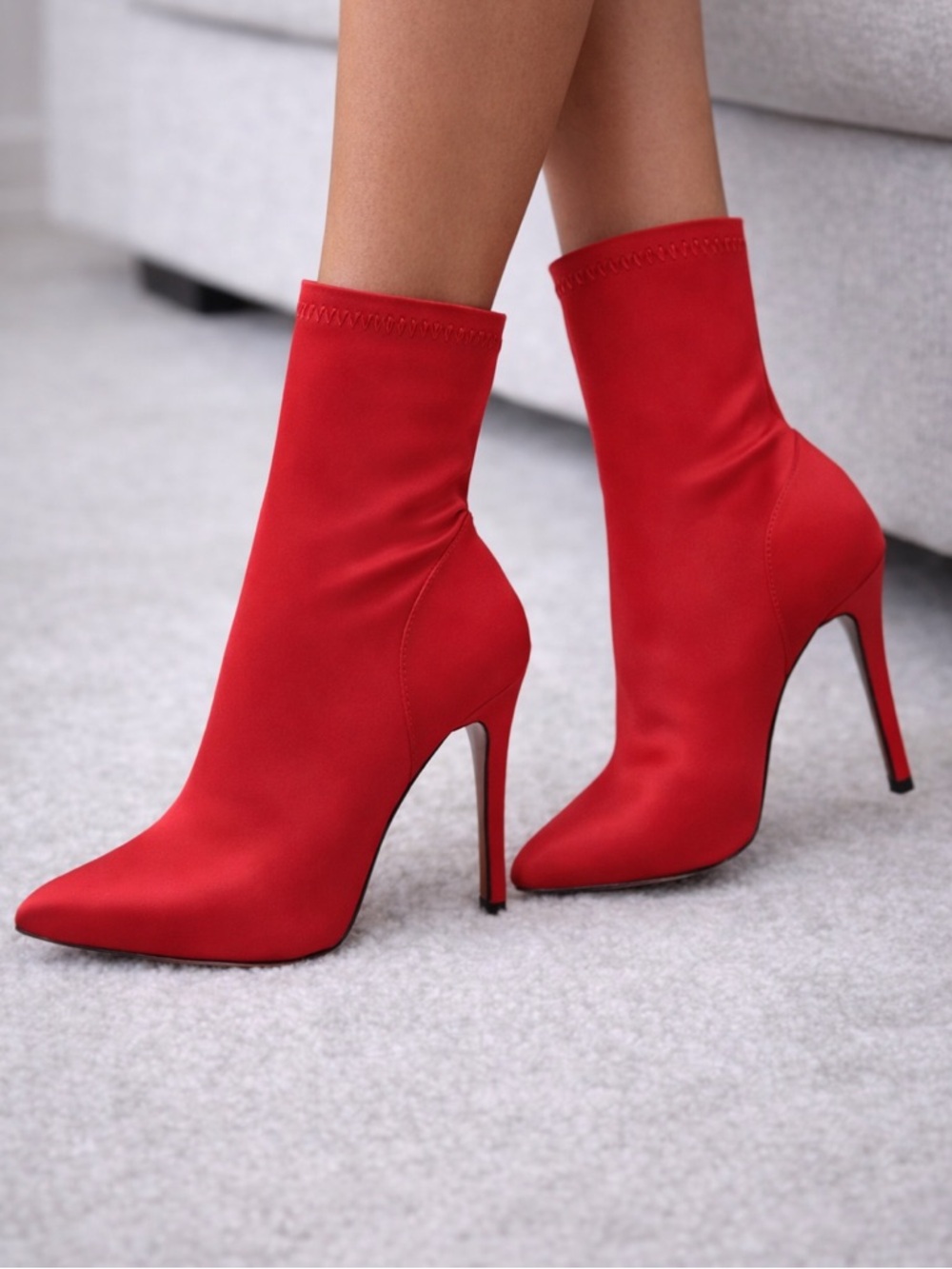 Steve Madden Lovely Red Satin Stiletto Bootie Ankle Boots
